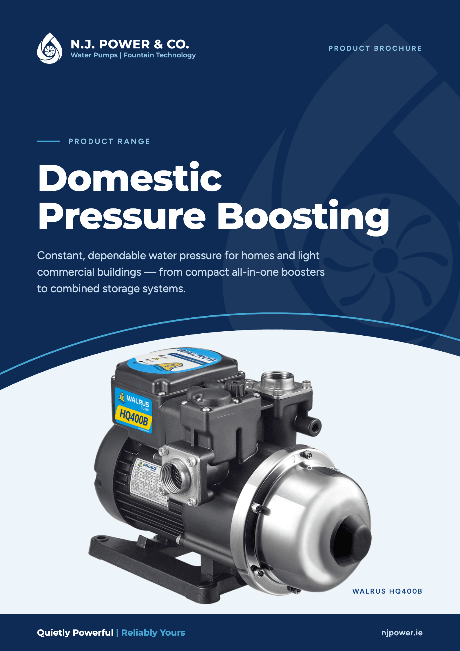 Cover of the N.J. Power Domestic Pressure Boosting brochure